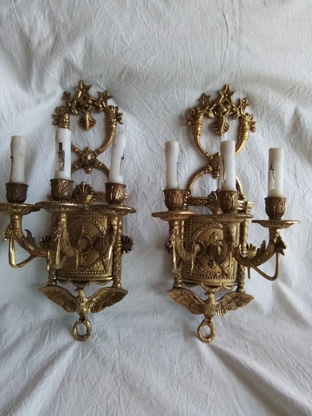 Candelabros Bronce Antiguos (Pareja)