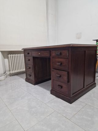 Mesa escritorio madera maciza y cristal