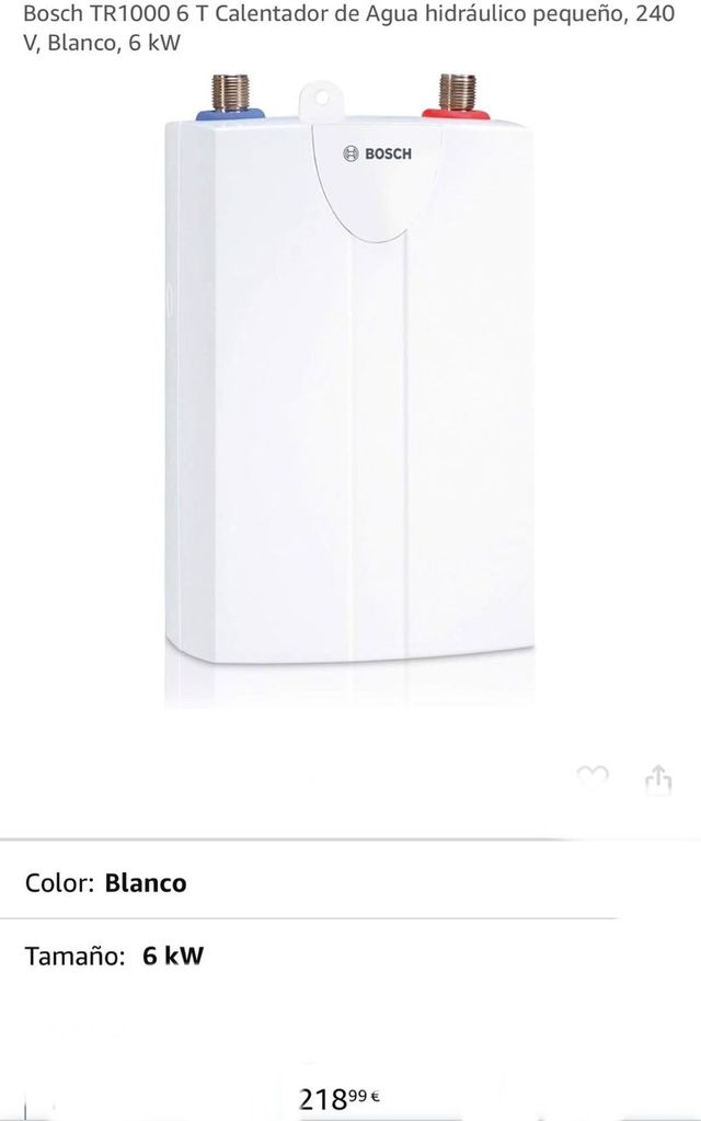 Bosch TR1000 6 T Calentador de Agua hidráulico pequeño 240 V Blanco 6