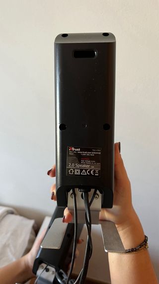 Altavoces negros y plateado