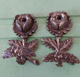 2 Ganchos Cortina Flor Metal Dorado/Plateado