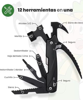 Herramienta Multifuncional 12 en 1 Martillo Negra