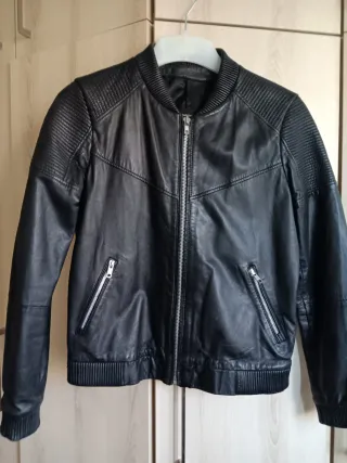 Cazadora Piel Negra Mango 