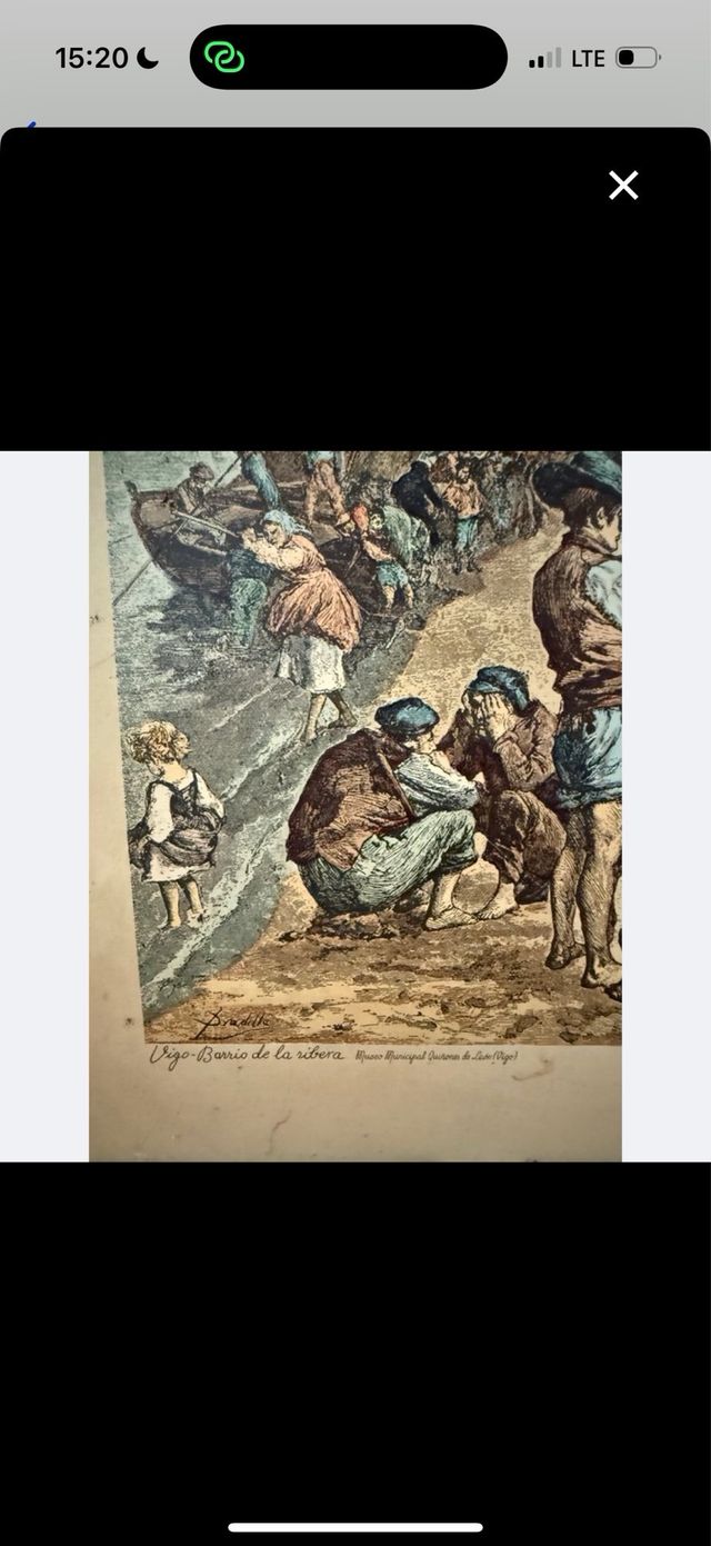 Cuadro decorativo antiguo de puerto pesquero Vigo