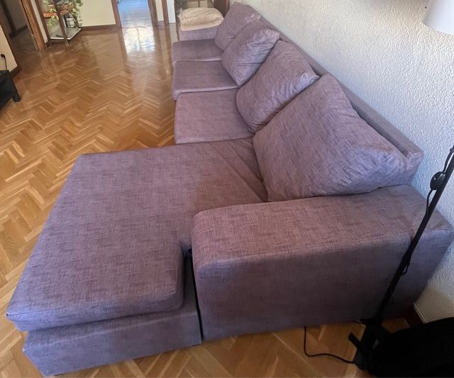 Sofá Chaise Longue 2.65m Tela Gris/Morado