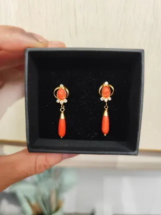 Pendientes Oro 18K Coral Natural 