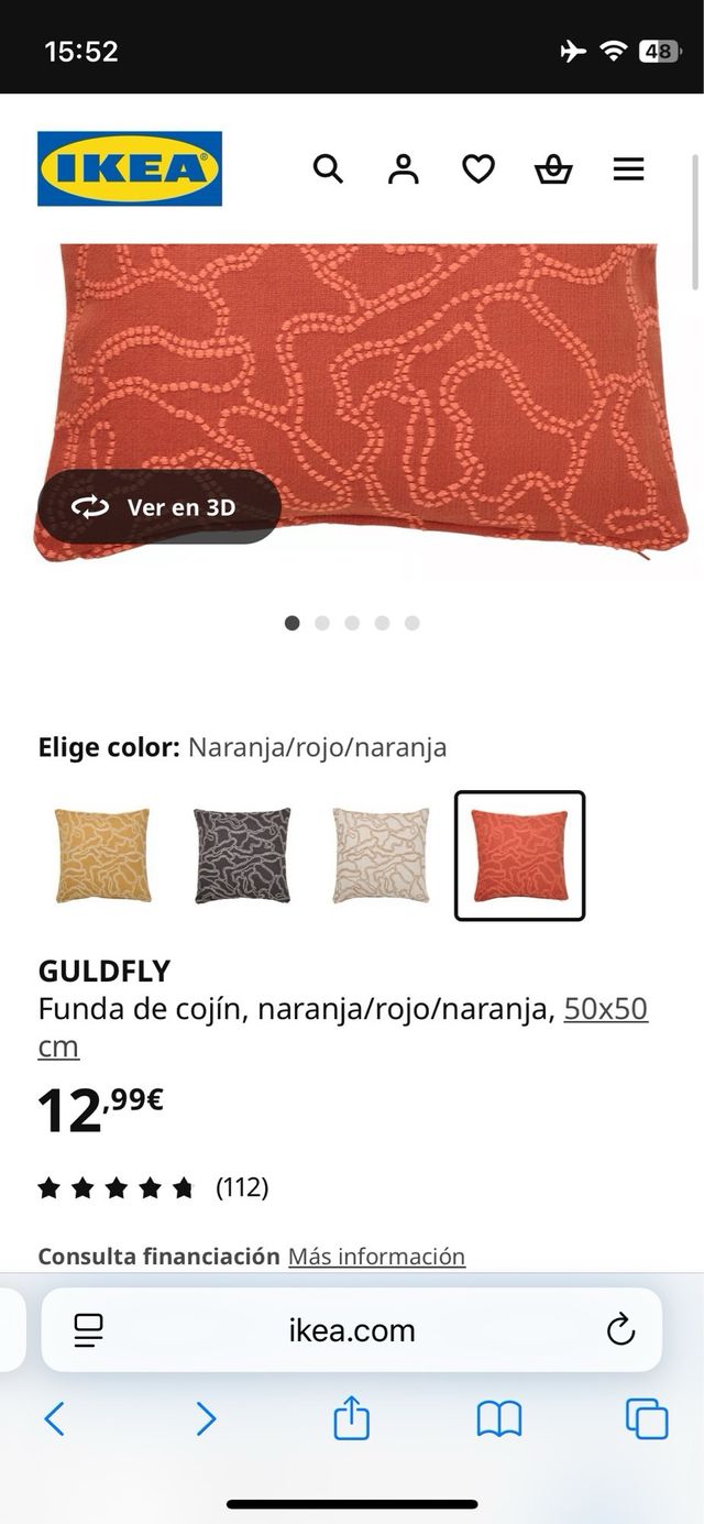 Funda Cojín Ikea Guldfly Naranja 50x50