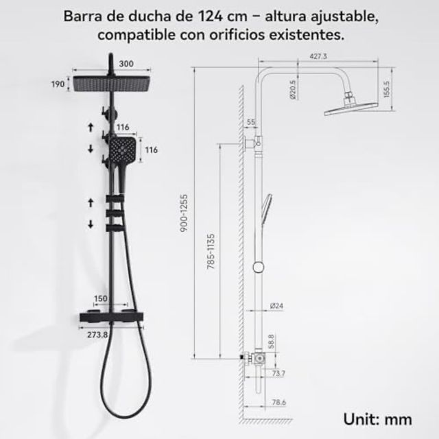 Columna ducha termostatica con grifo ducha