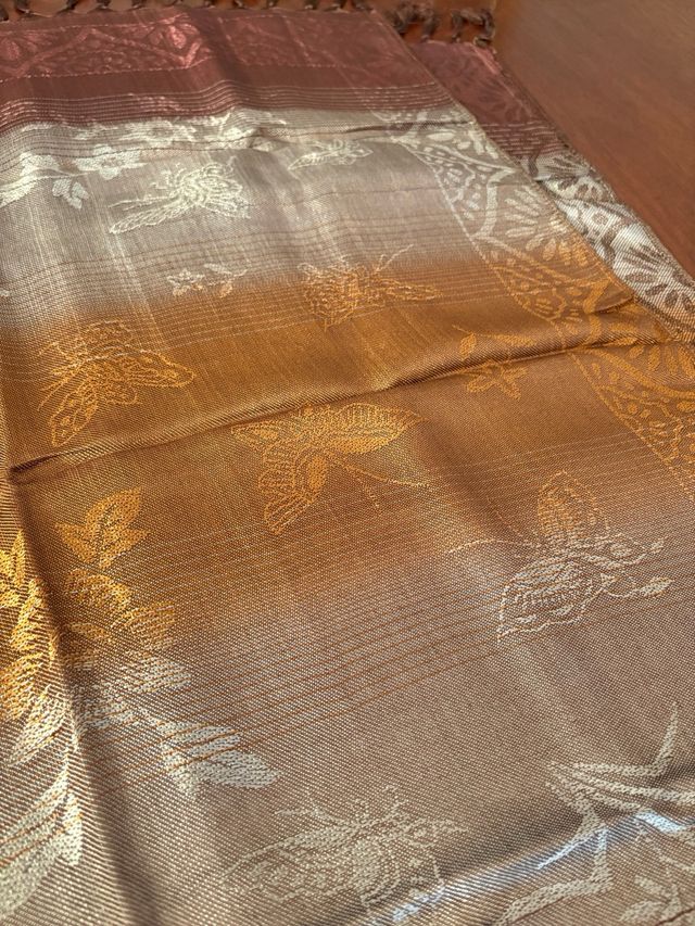 Pashmina in Cashmere Marrone e Oro