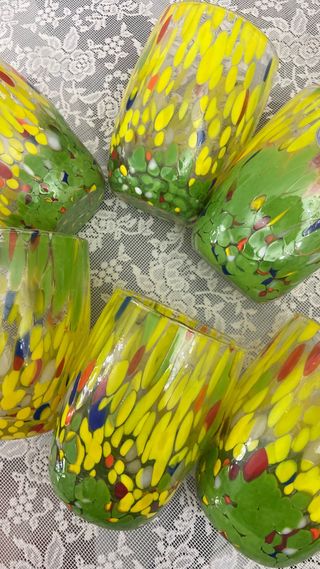Bicchieri Murano Vetro Giallo Verde Multicolor