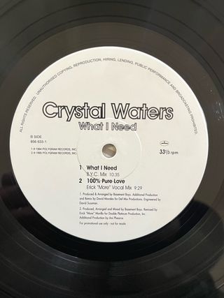 Crystal Waters "What I Need" vinile house '90