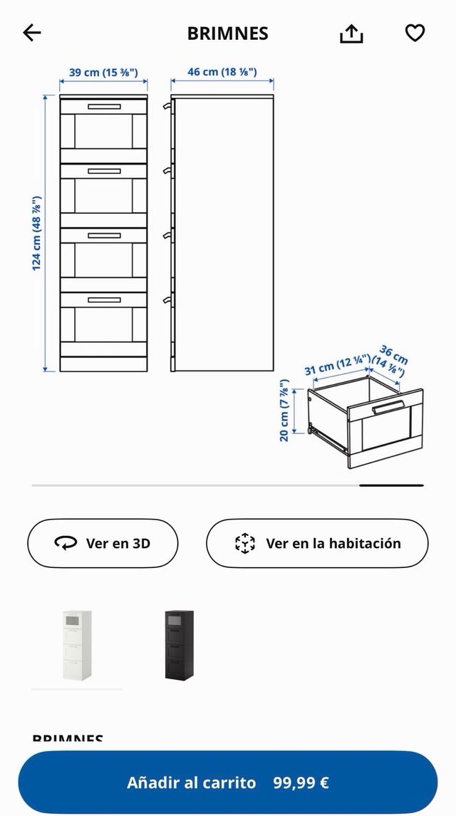 Cassettiera BRIMNES Ikea usati per 80 EUR su Cervelló su