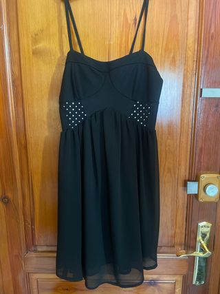Vestido fiesta negro con pedrería