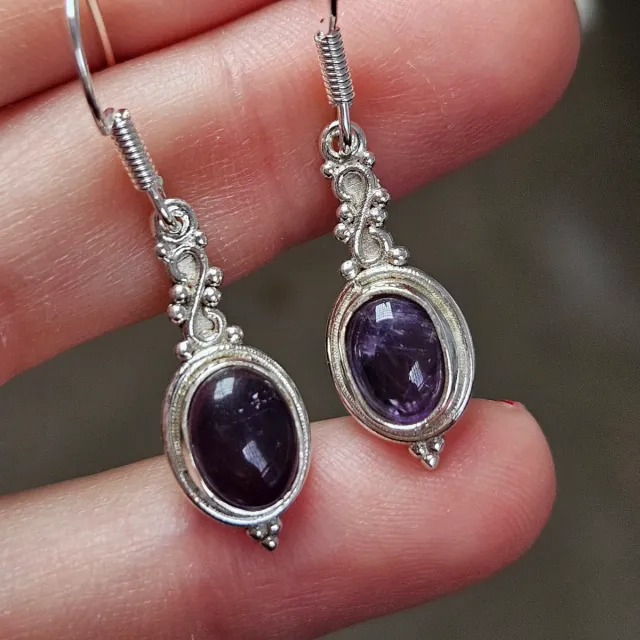 Pendientes Plata 925 Amatista Ovalada