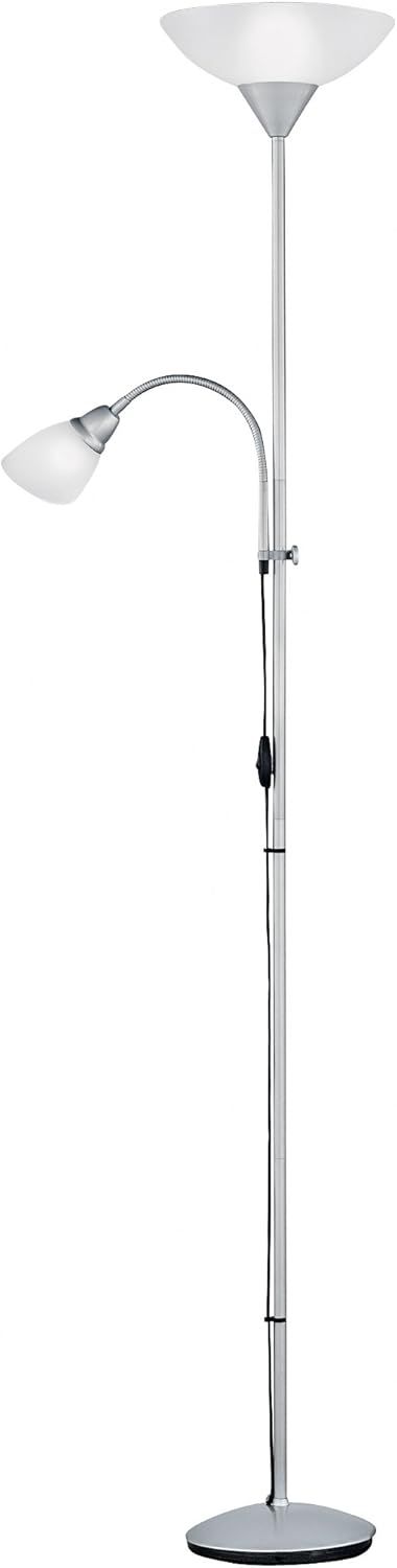Lámpara de pie plateada y blanca