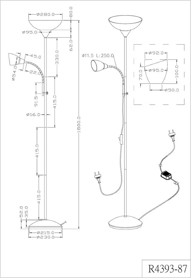 Lámpara de pie plateada y blanca