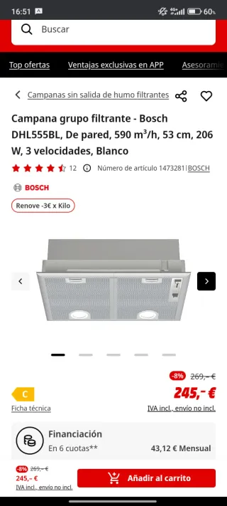 Campana Filtrante Bosch DHL555BL sin estrenar