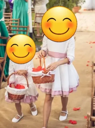 Vestido de arras niña ceremonia blanco y rosa