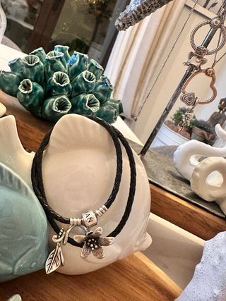 Pulsera Pandora Cuero Trenzado Plata