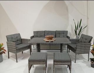 Conjunto de Terraza Ratán Gris y Marrón