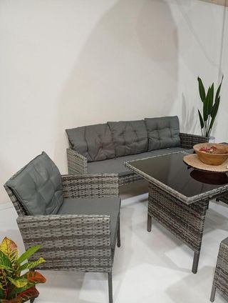 Conjunto de Terraza Ratán Gris y Marrón