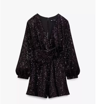 Mono lentejuelas fiesta Zara negro/plata