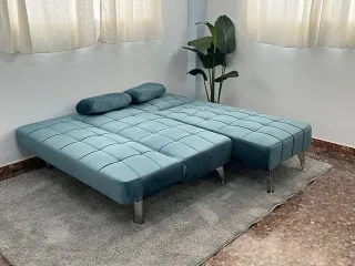 Sofá Cama Azul/Gris Tela y Metal