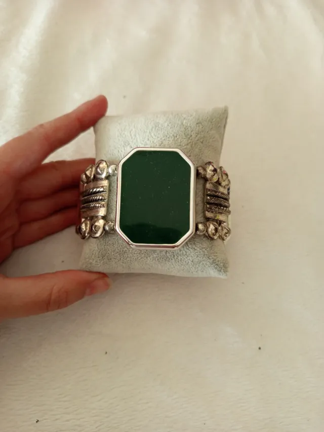 Pulsera Plata con Piedra Verde