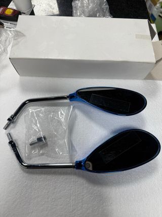 Pareja Retrovisores Moto Azul Cromado