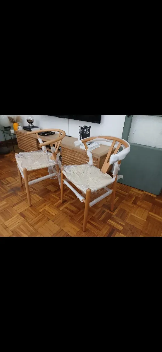 Sillas Wishbone Madera y Rattan (2 unidades)