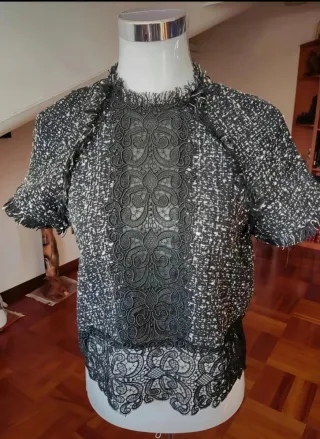 Zara Maglione Donna Grigio Pizzo