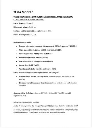 Tesla Model 3 LR AWD / 498CV / 46000km / 2021