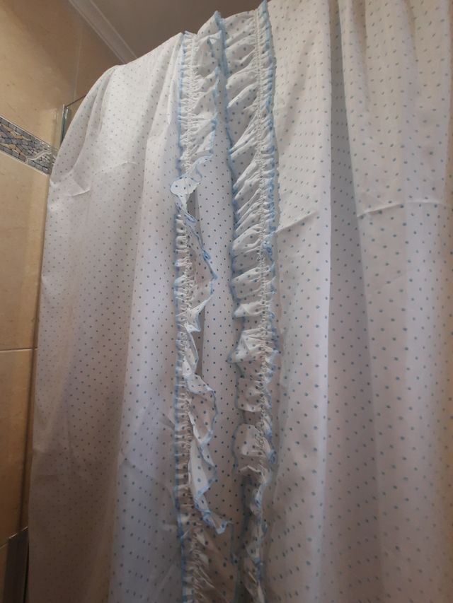 Cortina de Baño Poliéster Azul y Blanco