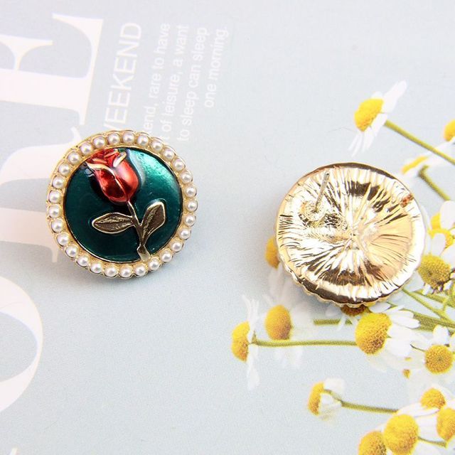 Pendientes vintage redondos rosa perlas