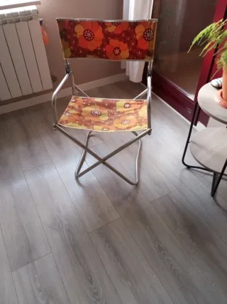 Silla plegable camping tela vintage con apoya braz