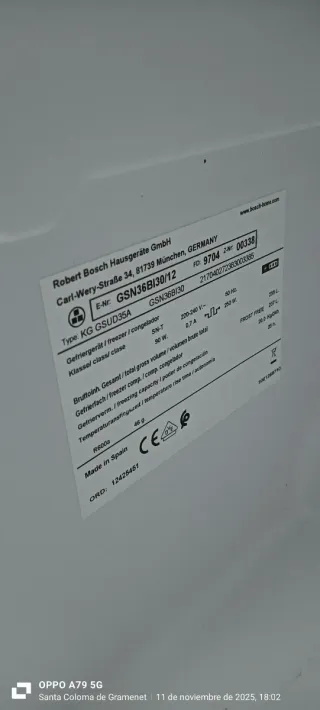CONGELADOR VERTICAL BOSCH ENERGÍA A++
