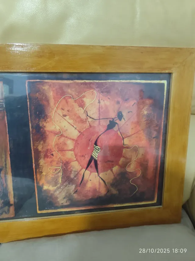 Cuadro decorativo tribal madera y cristal