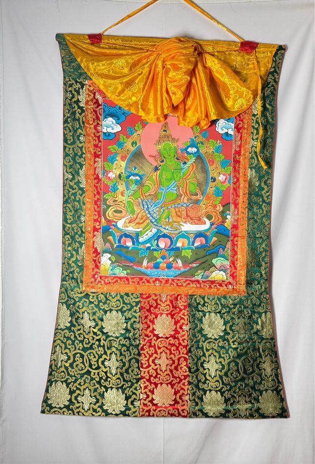 Gran Thangka Tara Verde Tibetano Hecho a Mano
