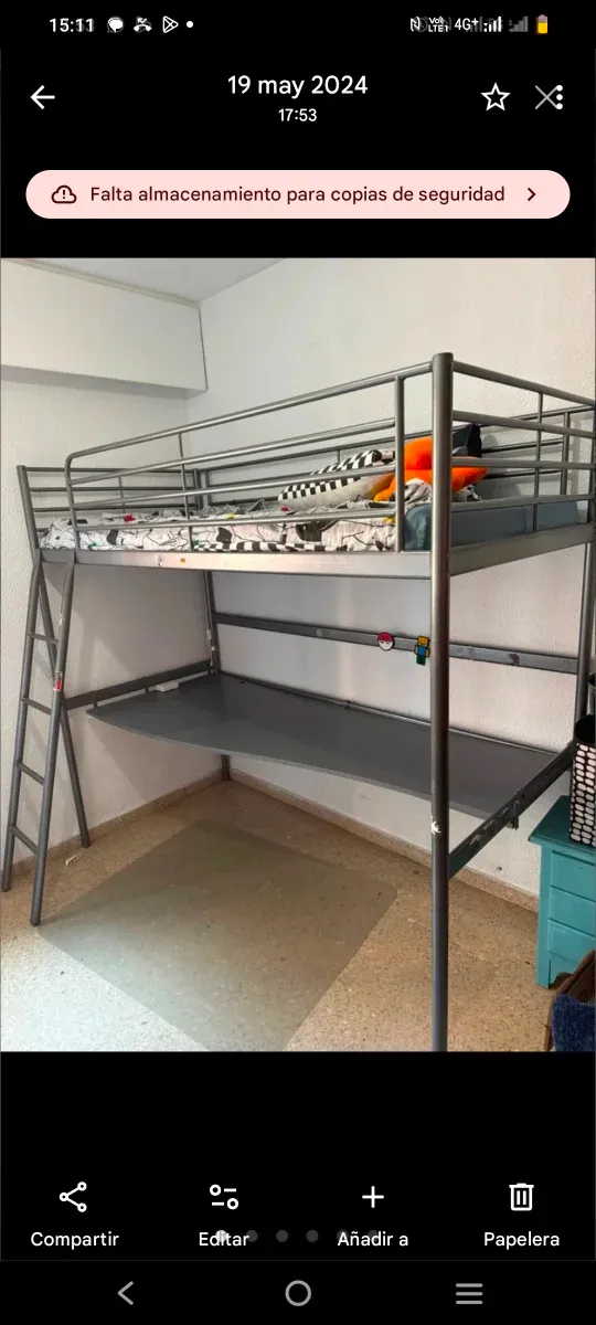 Cama alta con escritorio y colchón de 90
