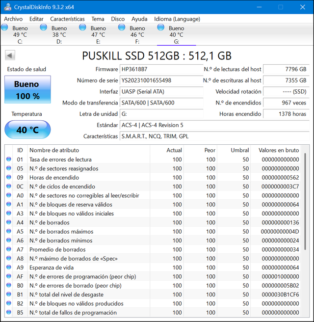 SSD PUSKILL 512 GB. USB3 6GB. + CAJA EXTERNA