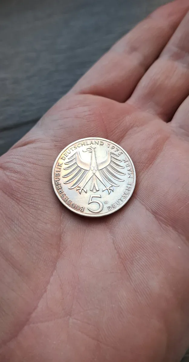 Plata - 5 Deutsche Mark de 1975 - P. Nobel - RFA