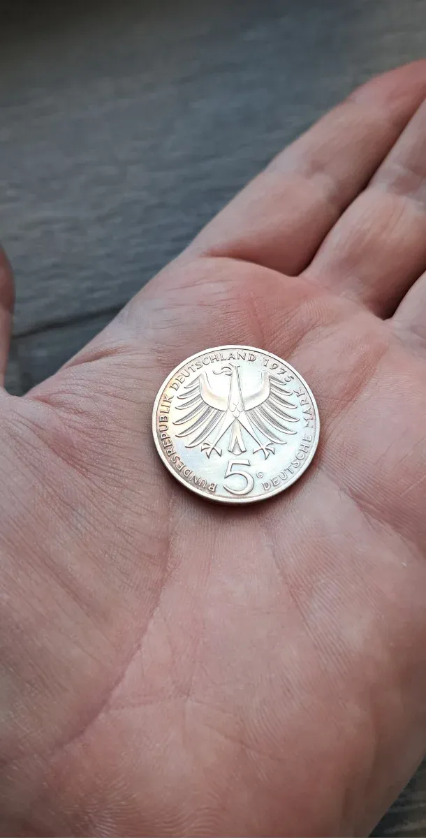 Plata - 5 Deutsche Mark de 1975 - P. Nobel - RFA