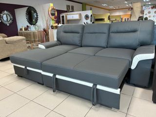 Sofá Chaise Longue Cama Gris/Blanco Nuevo