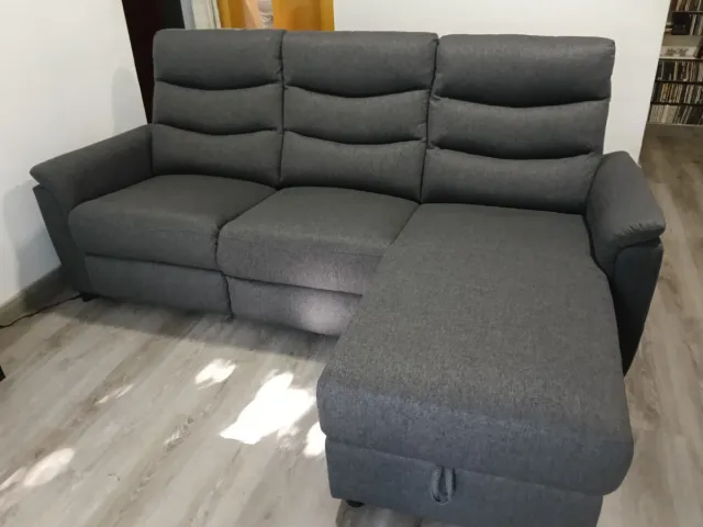 Sofá 3 plazas chaiselongue motorizado gris