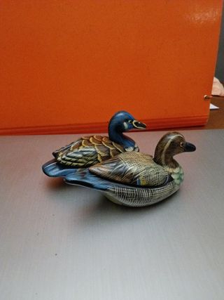 2 Anatre decorative in legno h 6 cm lunghezza 13 c