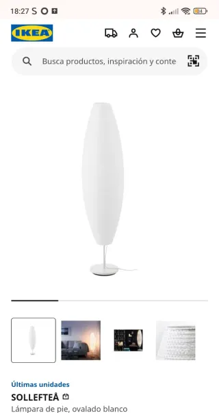 Lámpara de pie IKEA SOLLEFTEÅ ovalada blanca