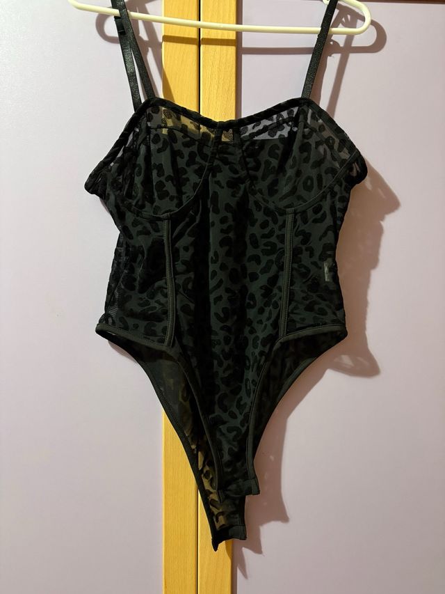 Body Leopardo Transparente Negro