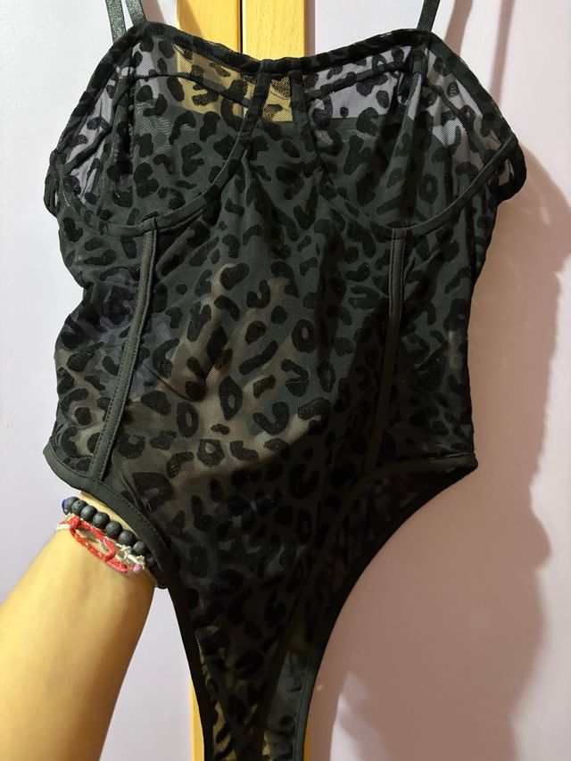 Body Leopardo Transparente Negro