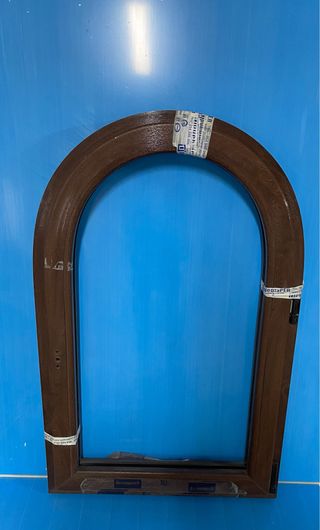 Ventana PVC medio punto nogal