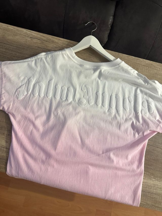 Camiseta Palm Angels degradado rosa y blanco